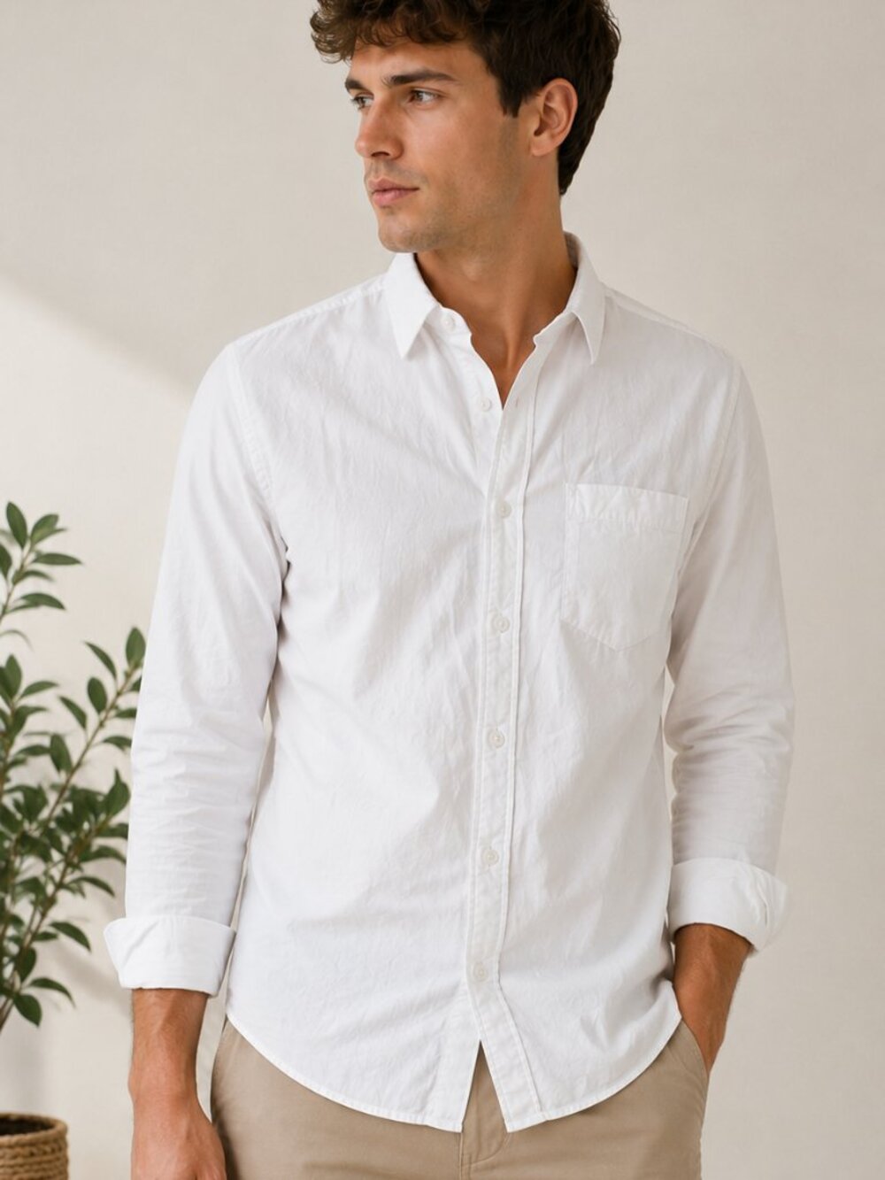 Abercrombie & Fitch Men's White Button-Up Shirt Size Small Long Sleeve Cotton